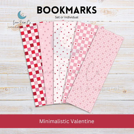 Minimalistic Valentine Bookmark Set or Individual