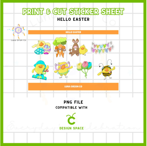 Sticker Sheet PNG 4x6 for Cricut "Hello Easter" – Perfect for DIY Sticker Sheets